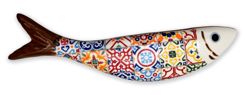 Colgador de cerámica. Sardinas. Mosaico. Lisboa. Portugal.