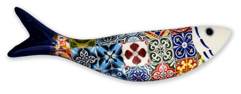 Colgador de cerámica. Sardinas. Mosaico. Portugal.