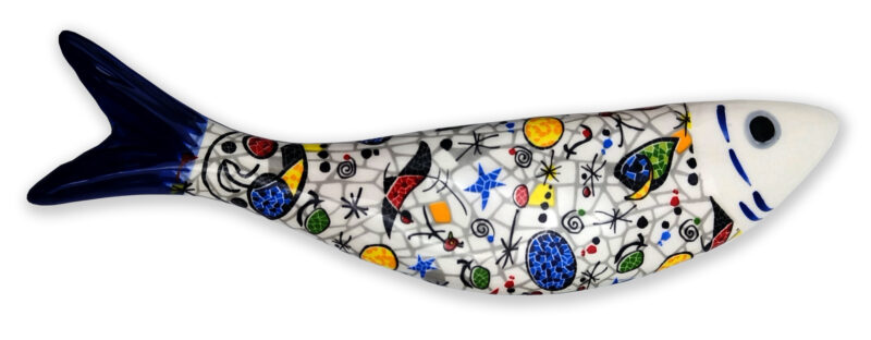 Colgador de cerámica. Sardinas. Motivos abstractos.